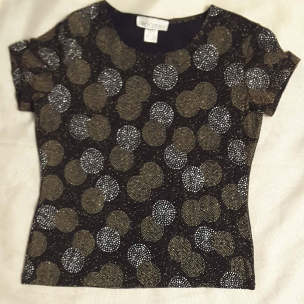BROCHURE women's short sleeve sequin evening Blouse sz M